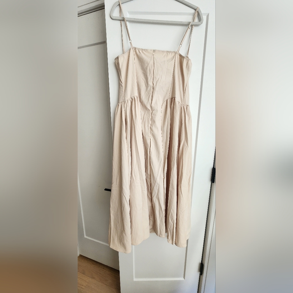 Women's Nude Cream Midi Dress with Spaghetti Straps - Picture 4 of 6